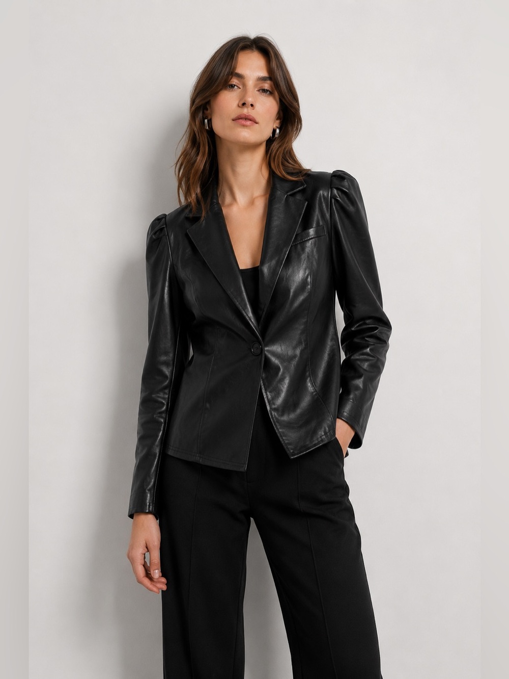 Black Faux Leather Blazer Jacket